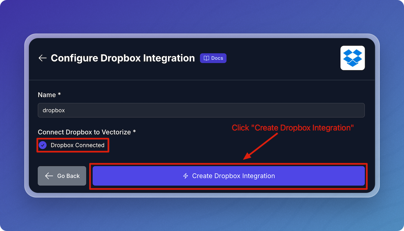 Create Dropbox Integration